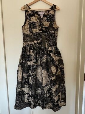 Vintage 90s 100% Cotton Floral Patchwork Print Sleeveless Midi Dress M